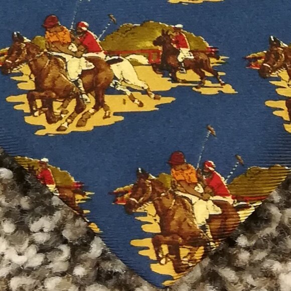 Vintage Burberry Neck Tie Silk Polo Players Equestrian Horses England 57L 3.75W - Picture 1 of 6